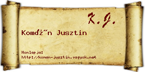 Komán Jusztin névjegykártya